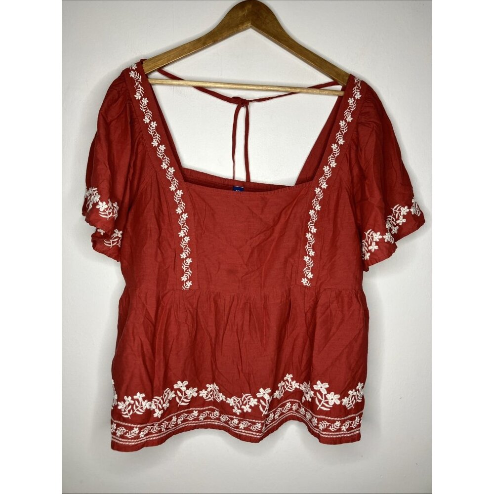 Old Navy Red Embroidered Peasant Blouse NWT